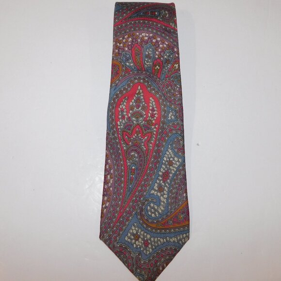 Geoffrey Beene Red Blue Purple Paisley Silk Neck Tie - Picture 1 of 10